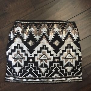 NWT Express Sequin Tribal Stretch Lined Mini Skirt